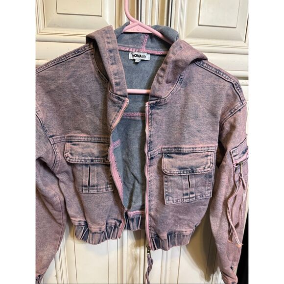 Fashion Nova Kids Girls Mini So Different Denim Jacket Hoodie Pink Size 10 - Picture 5 of 12